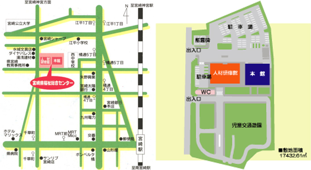 宮崎県福祉総合センター周辺・敷地内地図